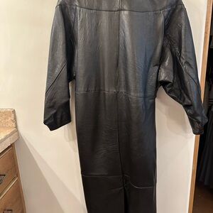 Black Leather coat long. Vintage